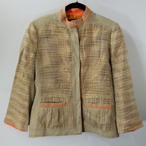 Elie Tahari Tan Tweed Button Snaps Jacket Size 8
